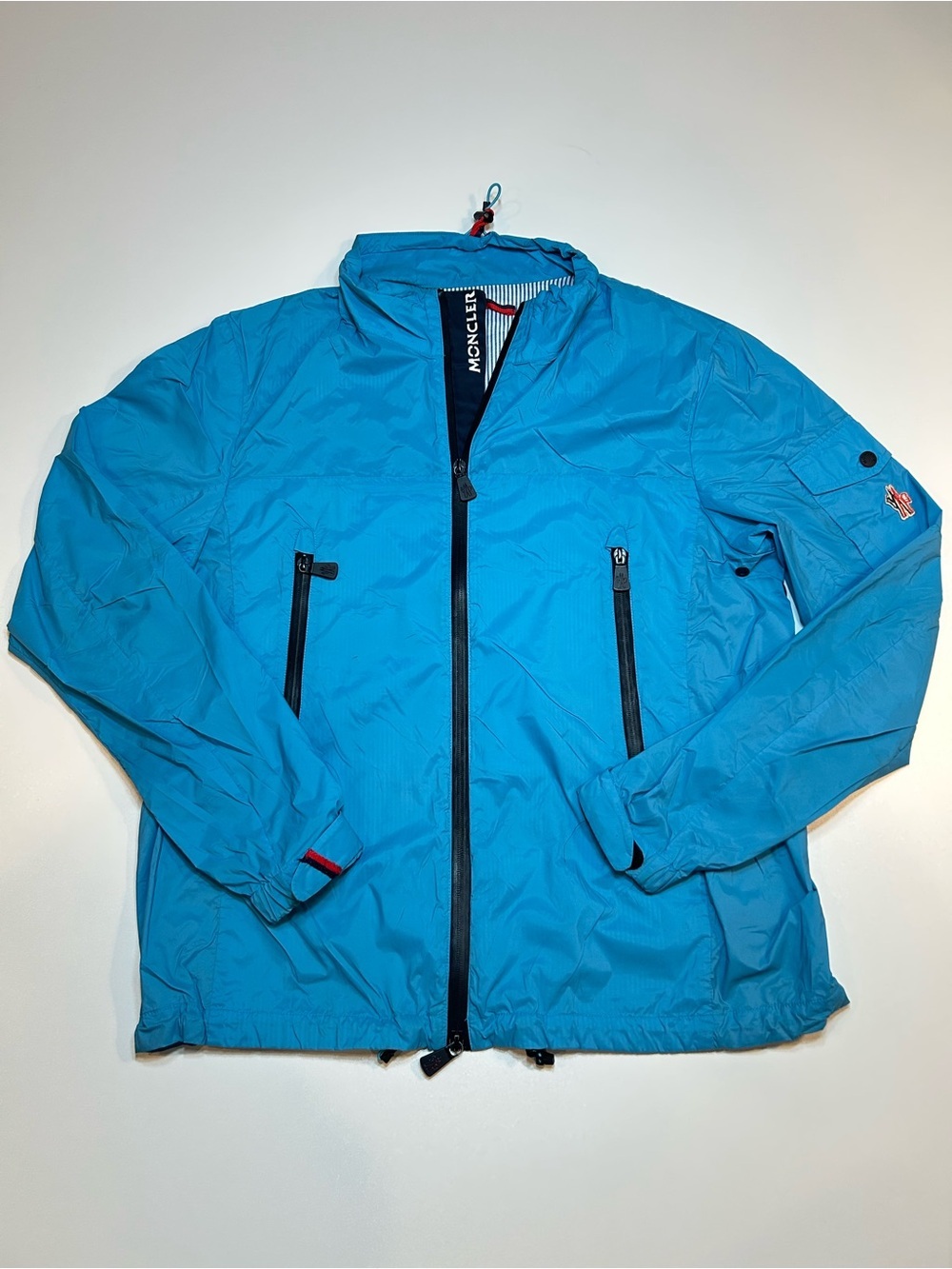 Moncler Grimpeurs Hooded Windbreaker Jacket Light Blue Full Zip Designer